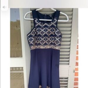 Soieblu Navy Dress with Gold Geometric Design